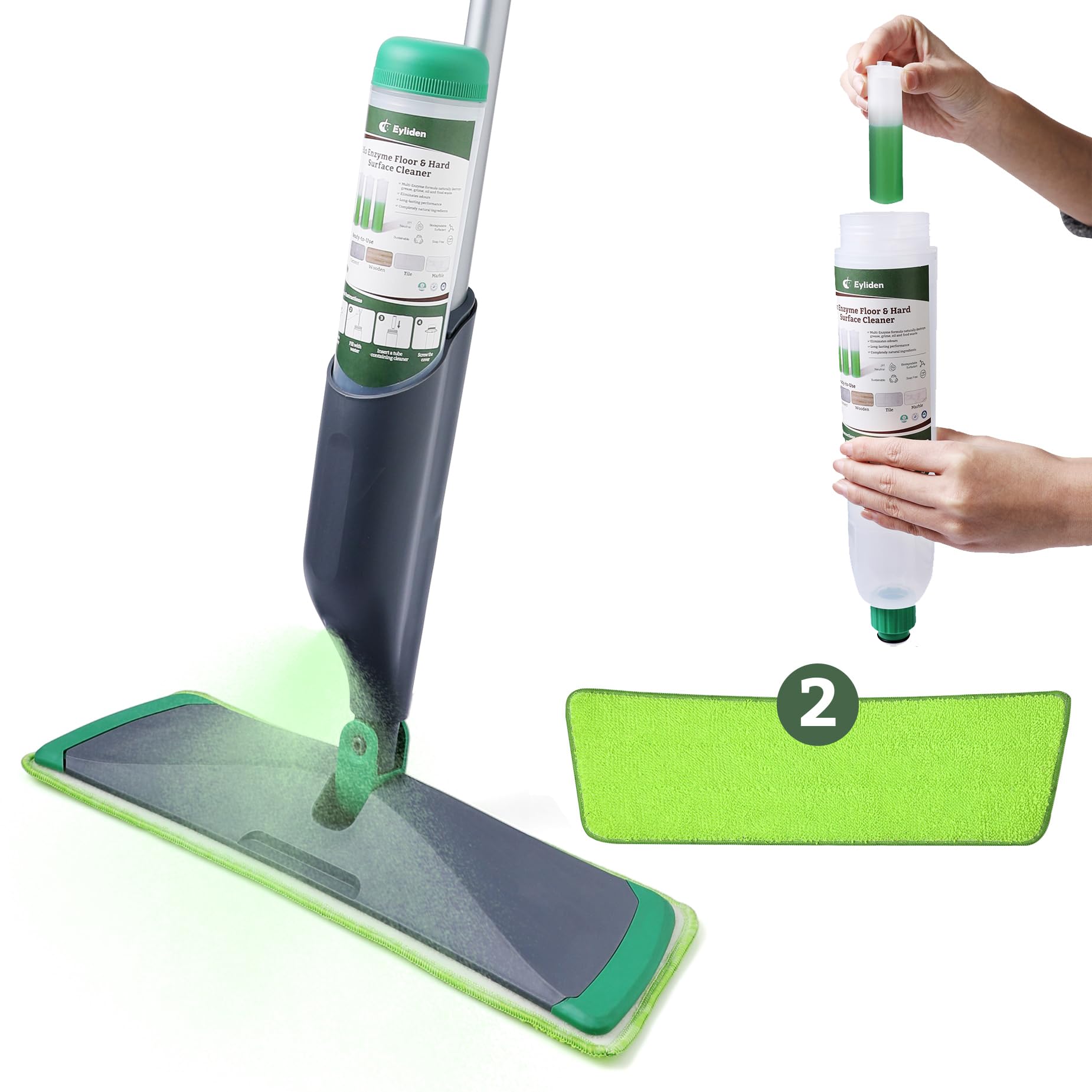 Photo 1 of (used) (damage) Eyliden Floor Spray Mop with Bio-Enzyme Cleaner Kit | Multi-Surface Cleaner Concentrate, Refillable Mops Safe for All Home
