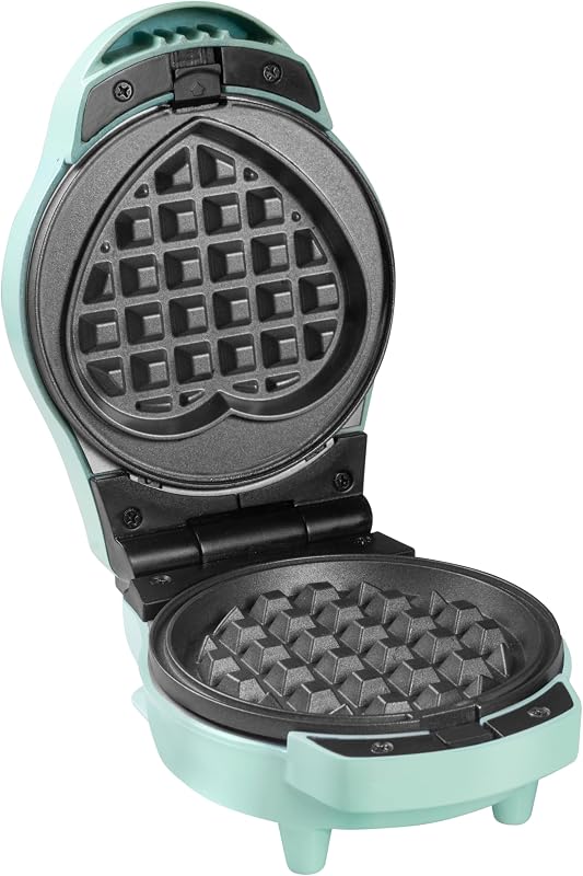 Mini Piastra per Waffle 12,5 cm – Piastre Rotonde e a Cuore – Rivestimento Antiaderente – Manico Cool Touch – Spie Luminose – Macchina per Mini Waffle di Bruxelles - Blu - AMW500MD