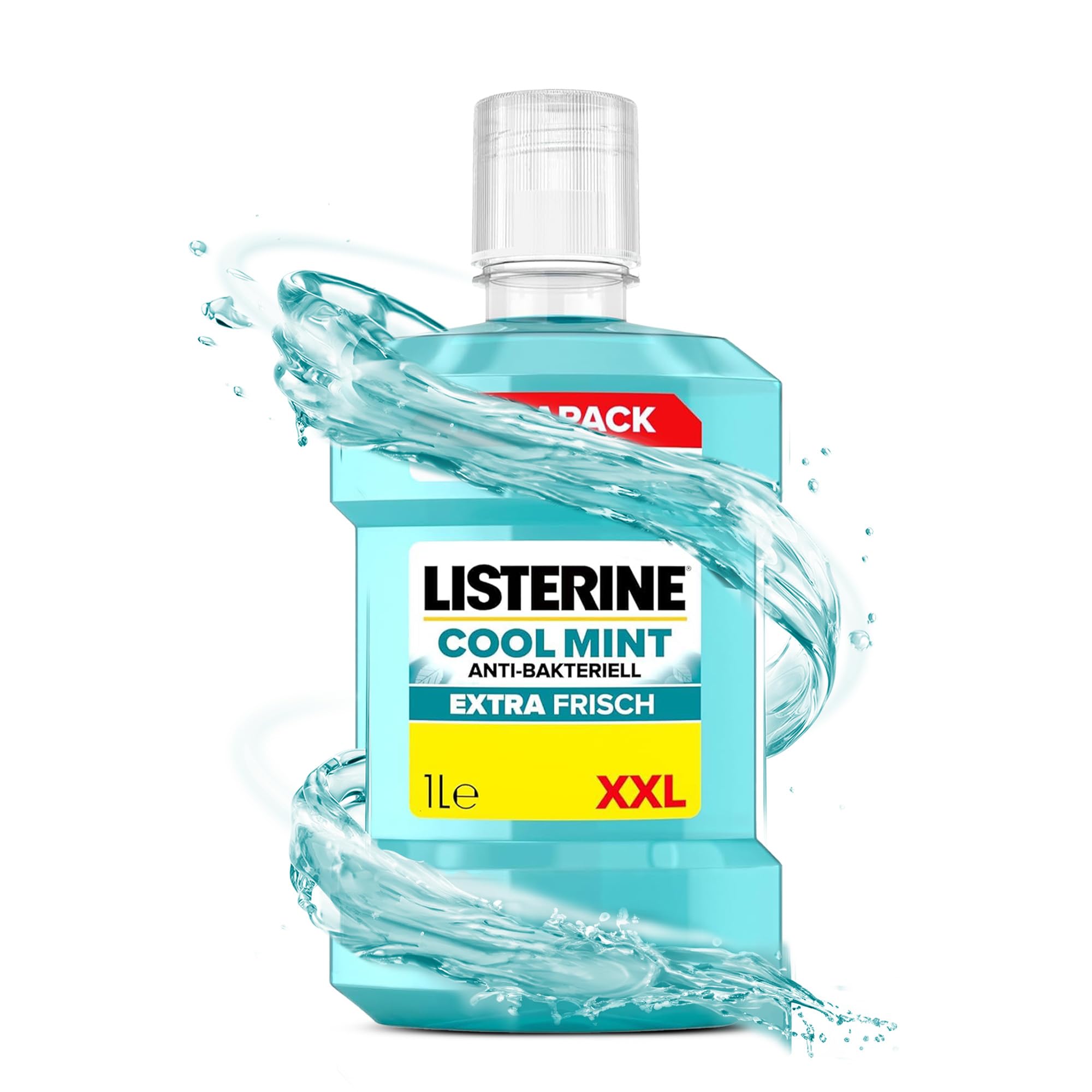 LISTERINE Cool Mint Mundwasser 1000 ml, antibakterielle Mundspülung mit ätherischen Ölen und intensivem Minzgeschmack, Zahnpflege-Spülung reduziert Zahnbelag und bekämpft wirksam Mundgeruch