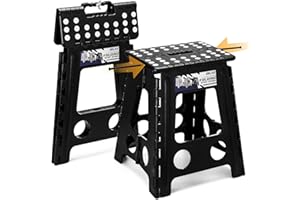 Delxo 16 Inch Folding Step Stool,Foldable Stool for Adults with Safety Lock,Portable Collapsible Plastic Stepstool,Non Slip Folding Stools for Kitchen Bathroom Bedroom Up to 400LBS,(Black 1PC)