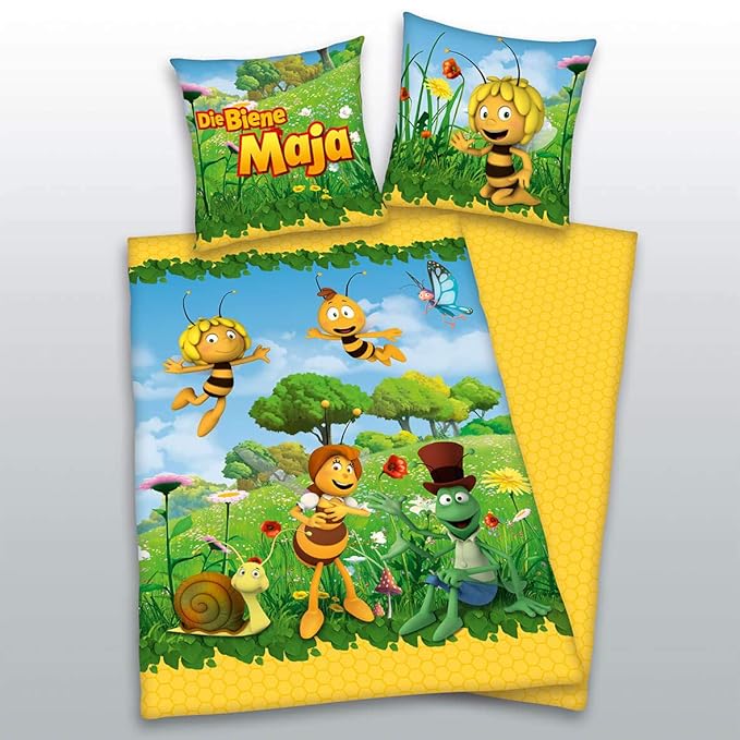 rainbowFUN.de Herding Biene Maja Wendebettwäsche, Baumwolle/Linon, Bettbezug 135 x 200 cm, Kopfkissenbezug 80 x 80 cm