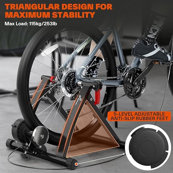 SPORTNEER BIKE TRAINER – MAGNETIC STATIONARY BIKE STAND FOR 26-28″ & 700C WHEELS – ADJUSTABLE 6 LEVEL RESISTANCE BIKE TRAINER STAND FOR INDOOR RIDING WITH QUICK RELEASE LEVER & FRONT WHEEL RISER BLOCK