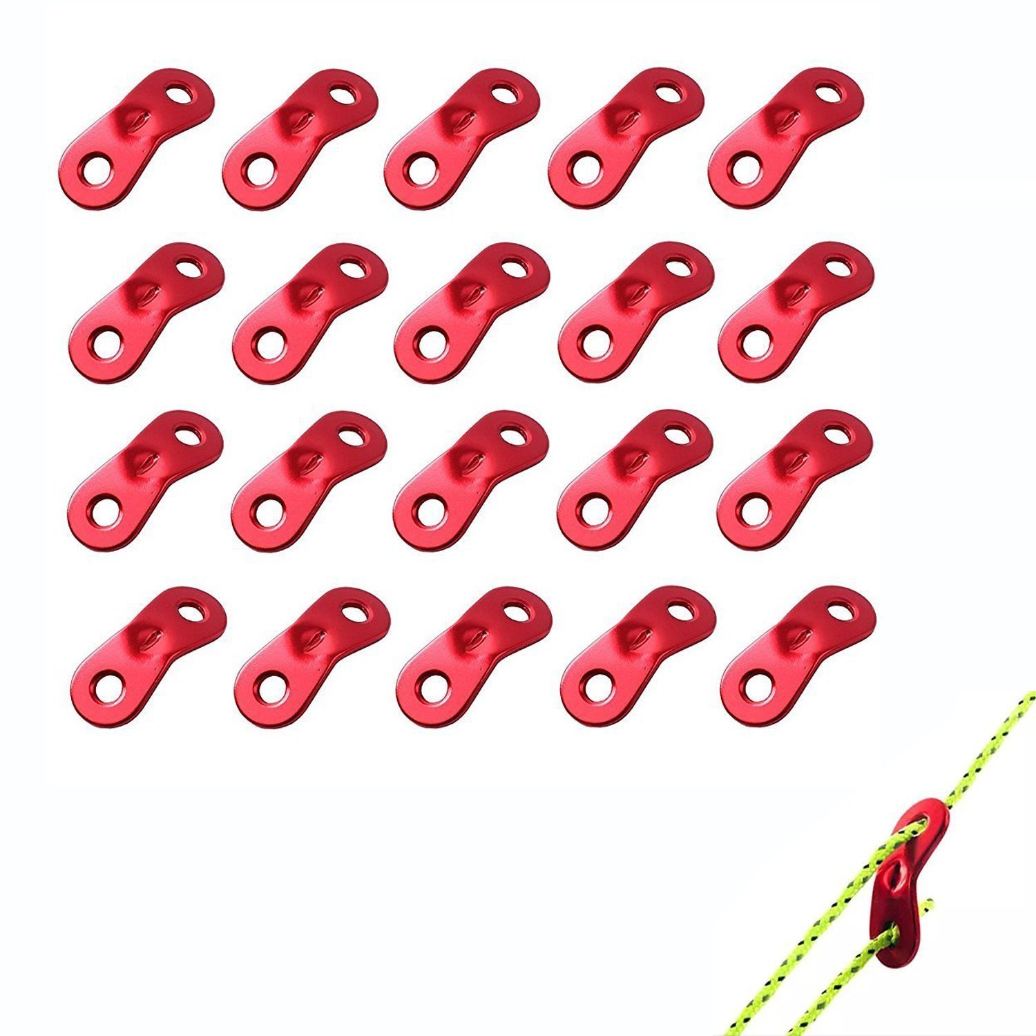 Sourcemall 20pcs Aluminum Alloy Cord Guyline Runners, Tent GuyLine Rope Tensioners - Red