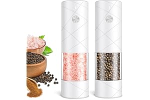 FRTONYI Electric Salt and Pepper Grinder Set, Rechargeable Automatic Pepper Mill Grinder with LED Light, Adjustable Coarseness shakers, One-Hand Operation for Kitchen(2 Pack, Upgrade White+White)