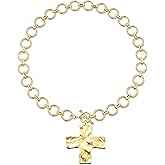 TEN MIRO 18k Chunky Gold Necklace for Women Sweatproof, Non Tarnish Chunky Cross Necklaces Thick Gold Layering Hammered Bold Necklace Stacks Toggle Necklaces for Women