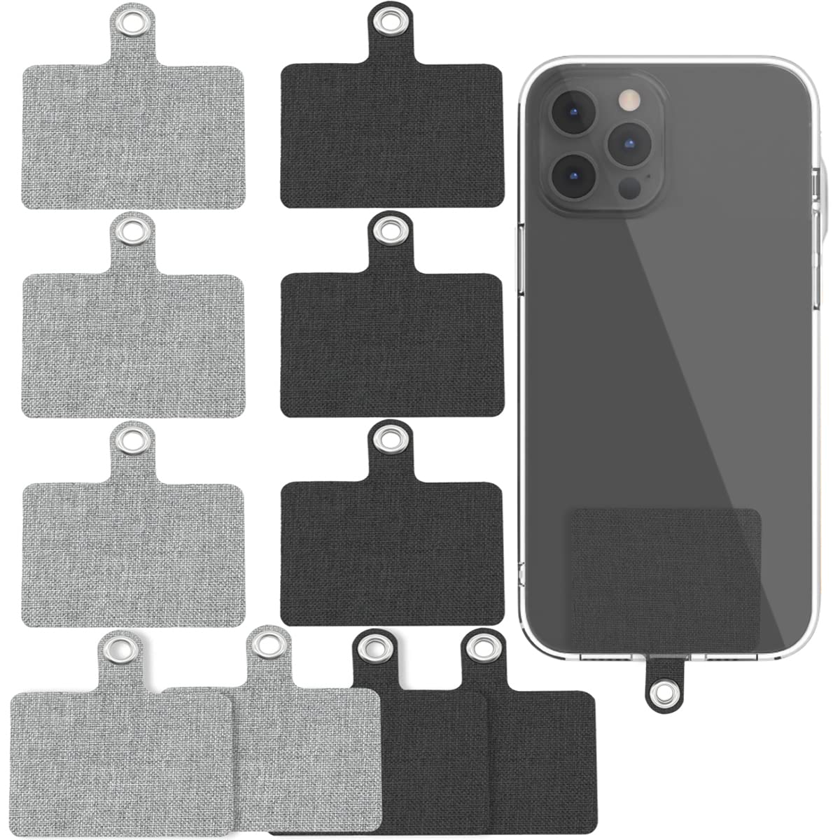 10 Pcs Cell Phone Lanyard Canvas Tether Tab, 2 Colors, Universal Fabric Phone Tether Patch Pad Sticker with Metal Ring Replacement Attachment Cellphone Pad for Smartphone Safety Wrist Neck Strap