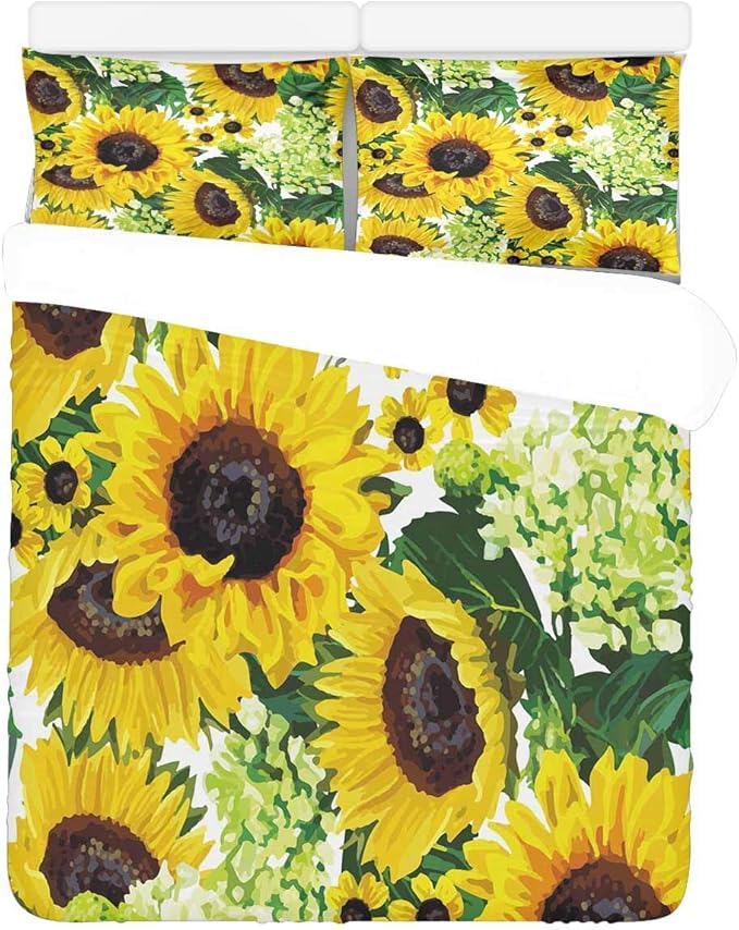 Beautiful Sunflowers Bedding Duvet Cover 3 Piece Set Soft Home Hotel