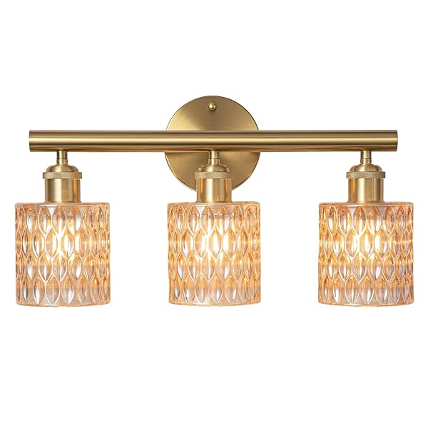 LAPMUNG BATHROOM VANITY LIGHT, GOLD WALL FIXTURE OVER MIRROR, GREEN GLASS SHADE LIGHTING WITH BULBS INCLUDED FOR BEDROOM & LIVING ROOM,2-LIGHTS