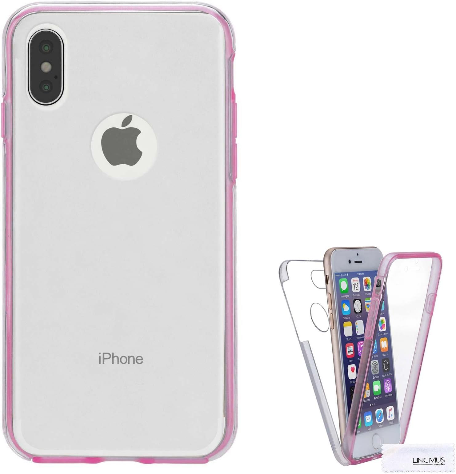 Lincivius For Apple iPhone 7 Plus 360 Case, Full Body Protection iPhone 7 Plus Silicone Pink Ultra Thin, Built In Screen Protector Slim Hybrid Cover Compatible with Apple iPhone 7 Plus