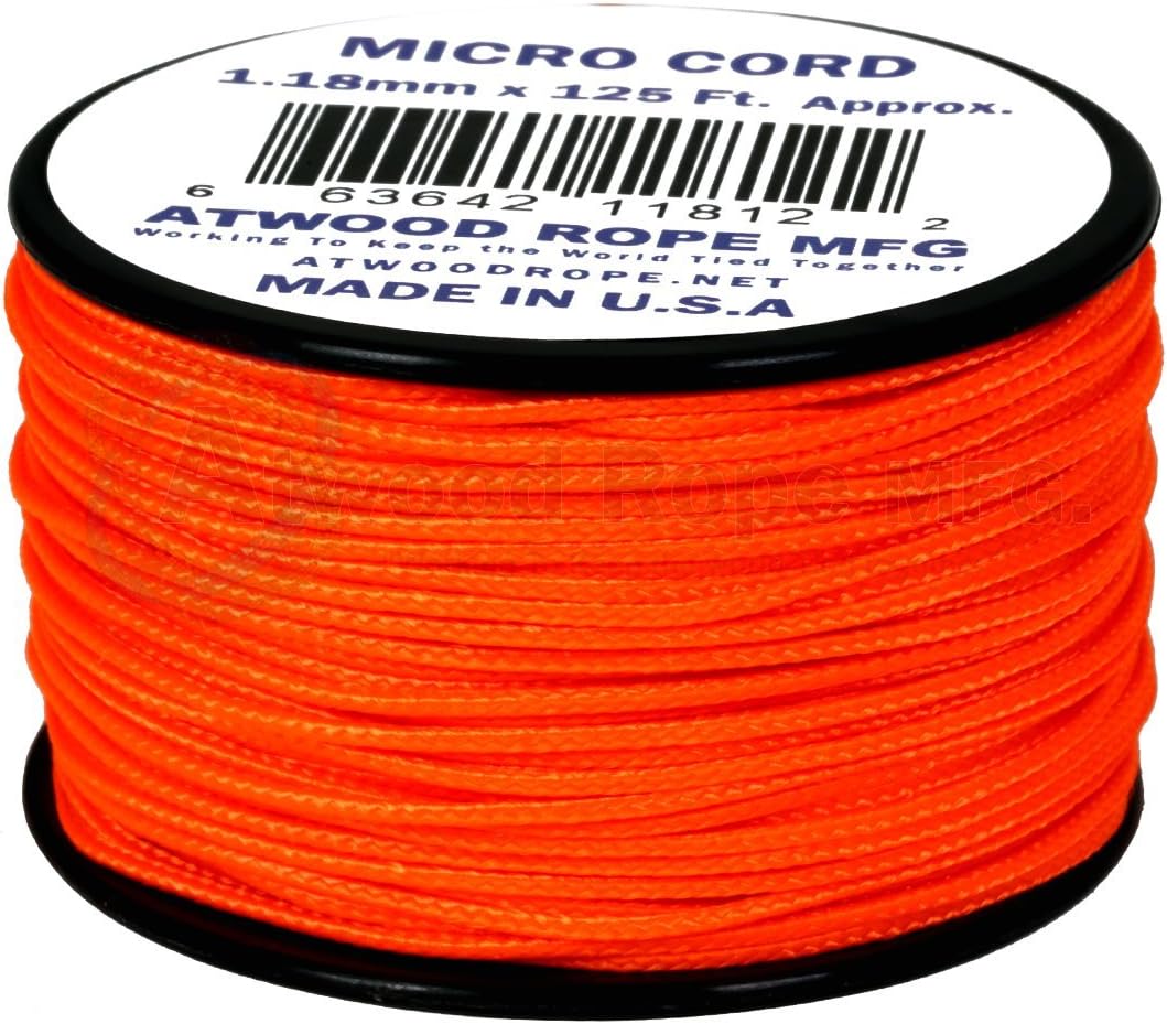 Neon Orange MS17 1.18mm x 125' Micro Cord Paracord Made in the USA