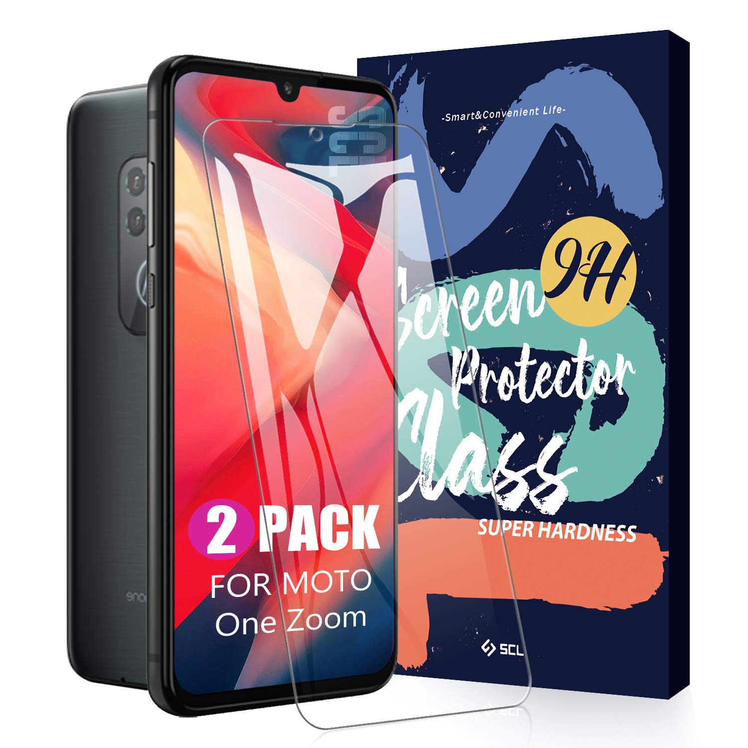 SCL Moto One Zoom Tempered Glass, Motorola Moto One Zoom Tempered Glass Film for Motorola One Zoom (Pack of 2) 2.5D Rounded Edges, Anti-Scratch, Anti-Fingermarks, Bubble-Free