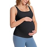 ATTRACO Side Ruched Maternity Tank Top for Women Adjustable Straps Pregnancy Workout Top Sleeveless