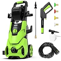Rock&Rocker Powerful Electric Pressure Washer, 2150PSI Max 2.6 GPM Power Washer with Hose Reel, 4 Quick Connect Nozzles, Soap
