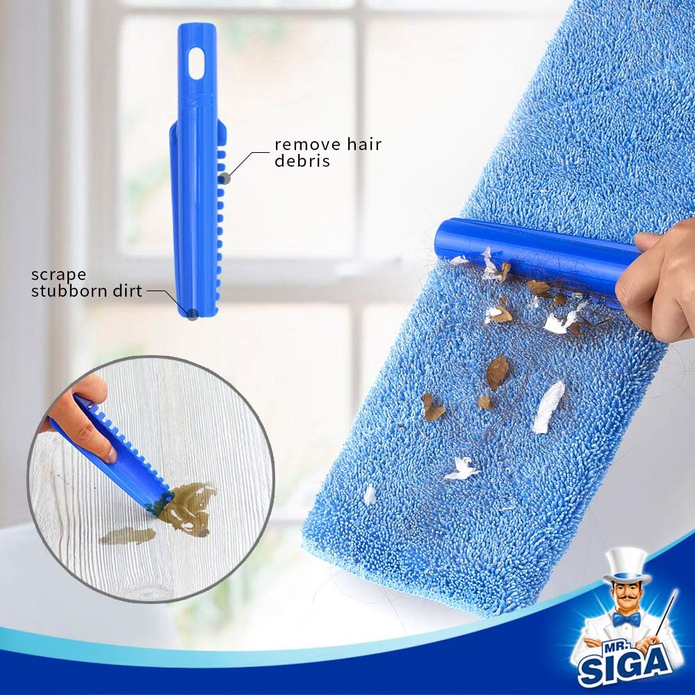 MR.SIGA Professional Microfiber Mop for Hardwood, Laminate, Tile Floor Cleaning, Stainless Steel Handle - 3 Reusable Flat Mop Pads and 1 Dirt Removal Scrubber Included: Home & Kitchen
