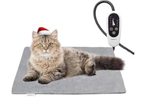 BurgeonNest Heated Cat Bed, Pet Heating Pad with Timer, 18" x 16" Upgraded Electric Heated Dog Bed with Temperature Adjustable Heated Pet Mat Warmer Blanket Auto Power-Off
