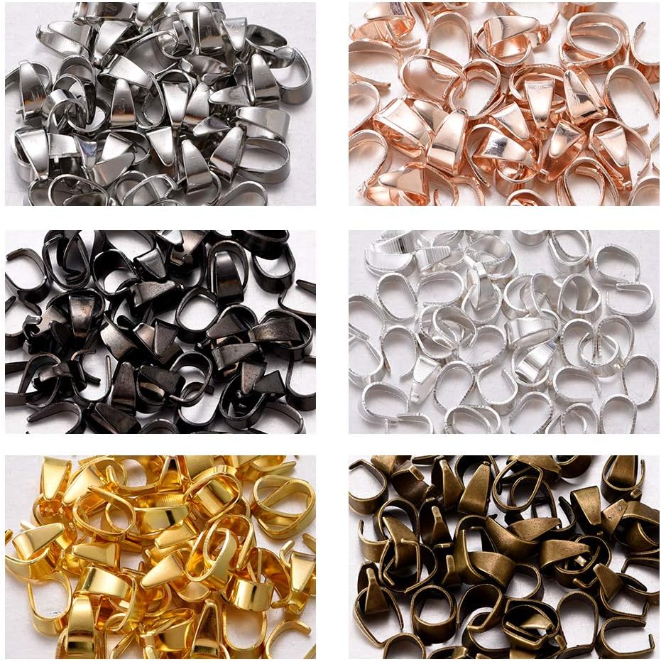 300pcs Mixed Metal Pinch Clip Clasp Bail Finish Necklace Clasps Pendant Clasps Claw Bail,Hook Pendant Connectors Clasps forJewelry DIY Craft Making 6mmx9mm (A573)