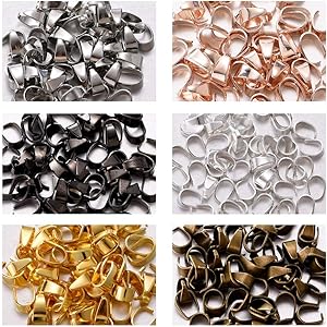 300pcs Mixed Metal Pinch Clip Clasp Bail Finish Necklace Clasps Pendant Clasps Claw Bail,Hook Pendant Connectors Clasps forJewelry DIY Craft Making 6mmx9mm (A573)