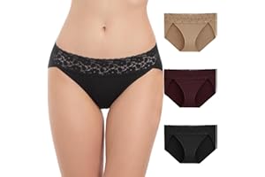OEIOEI Women’s Lace Underwear Bamboo Rayon Breathable Underwear Hipster Panties 3 Pack