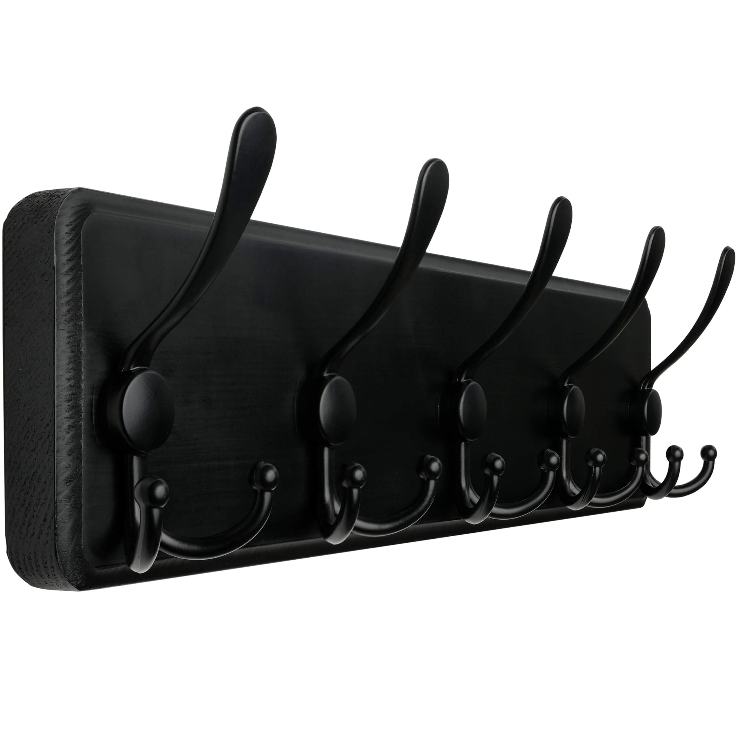 WEBI Coat Rack Wall Mounted,Wood Coat Hooks Wall Mounted Rustic,16" Hole to Hole,Large Coat Hanger Wall,Hook Rack,5 Triple Hooks for Hanging Coats,Jacket,Clothes,Hats,Black