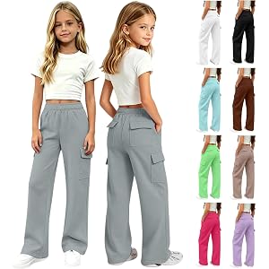 Cargo Sweatpants for Girls Baggy Preppy Teen Clothes Cute Outfits | High Waist,Open Bottom Casual Sweat Pants With Pockets,Lo