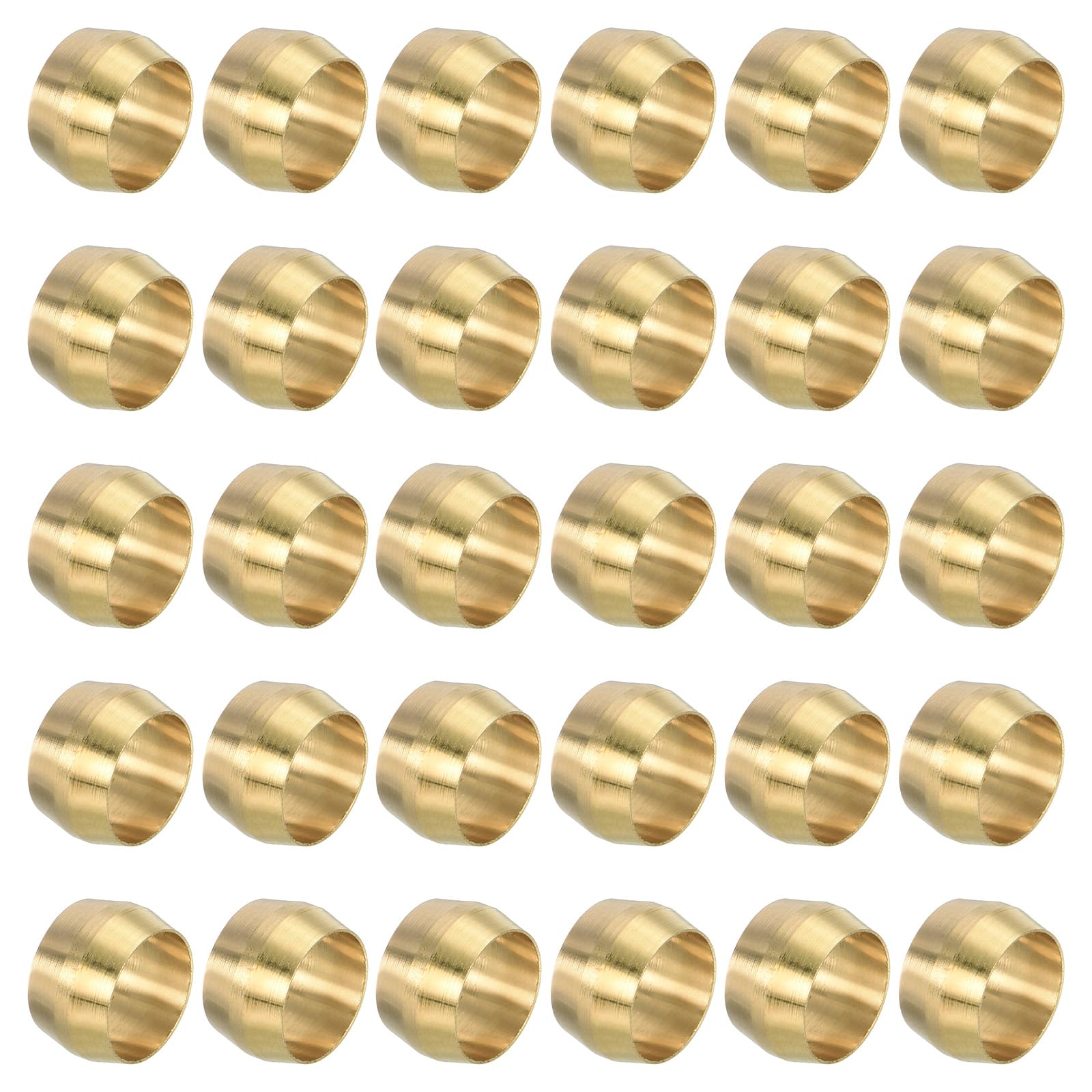 PATIKIL 5/16" ID Compression Sleeve Ferrules, 30 Pack Brass Sleeve Ferrules Compression Fitting Assortment Kit for Water Oil Air Pipe