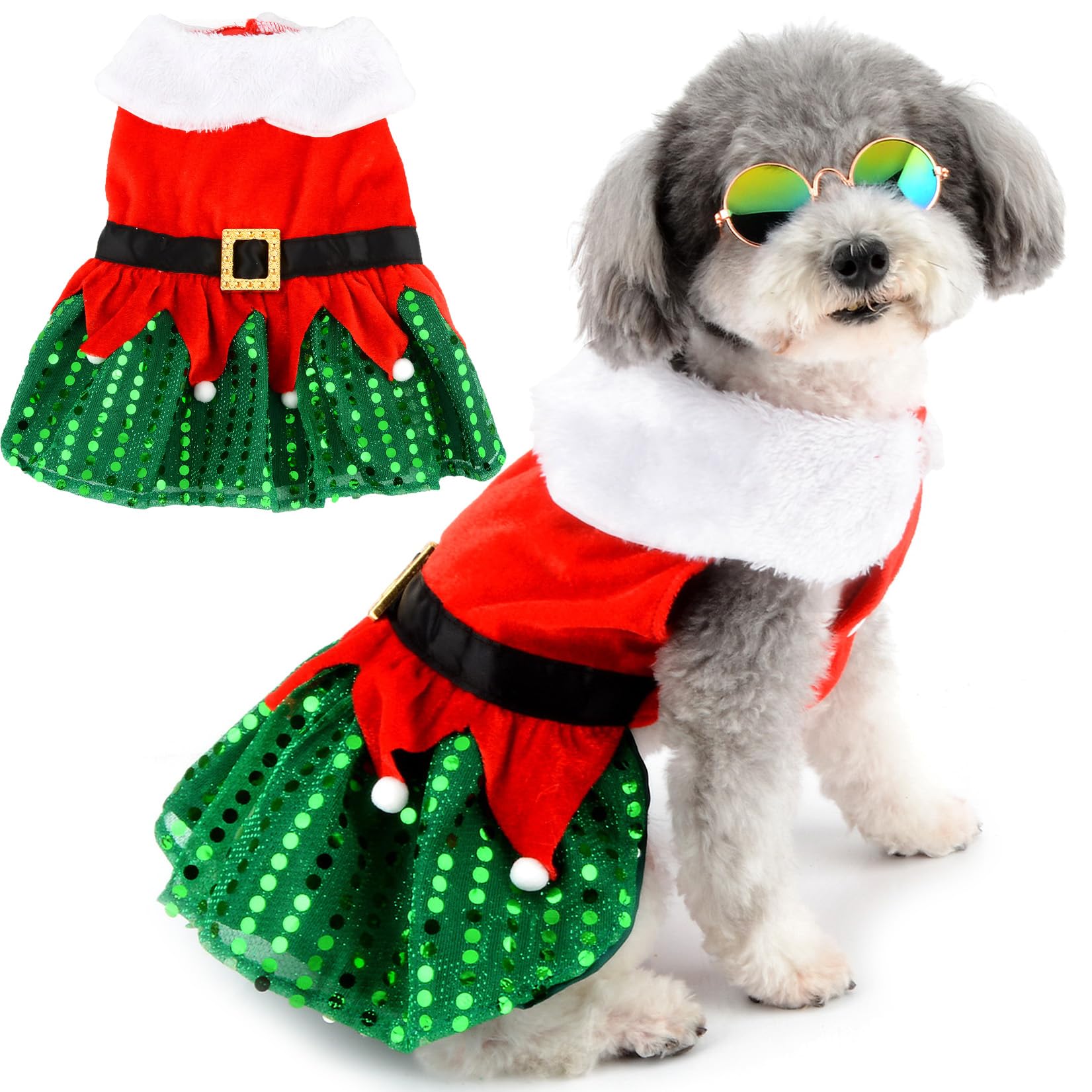 Zunea Velvet Christmas Dog Dresses for Small Dogs Cats Bling Sequins Santa Claus Puppy Girl Xmas Dress Female Dog Skirt Winter New Year Clothes Outfit Cute Holiday Costumes for Chihuahua Yorkie S