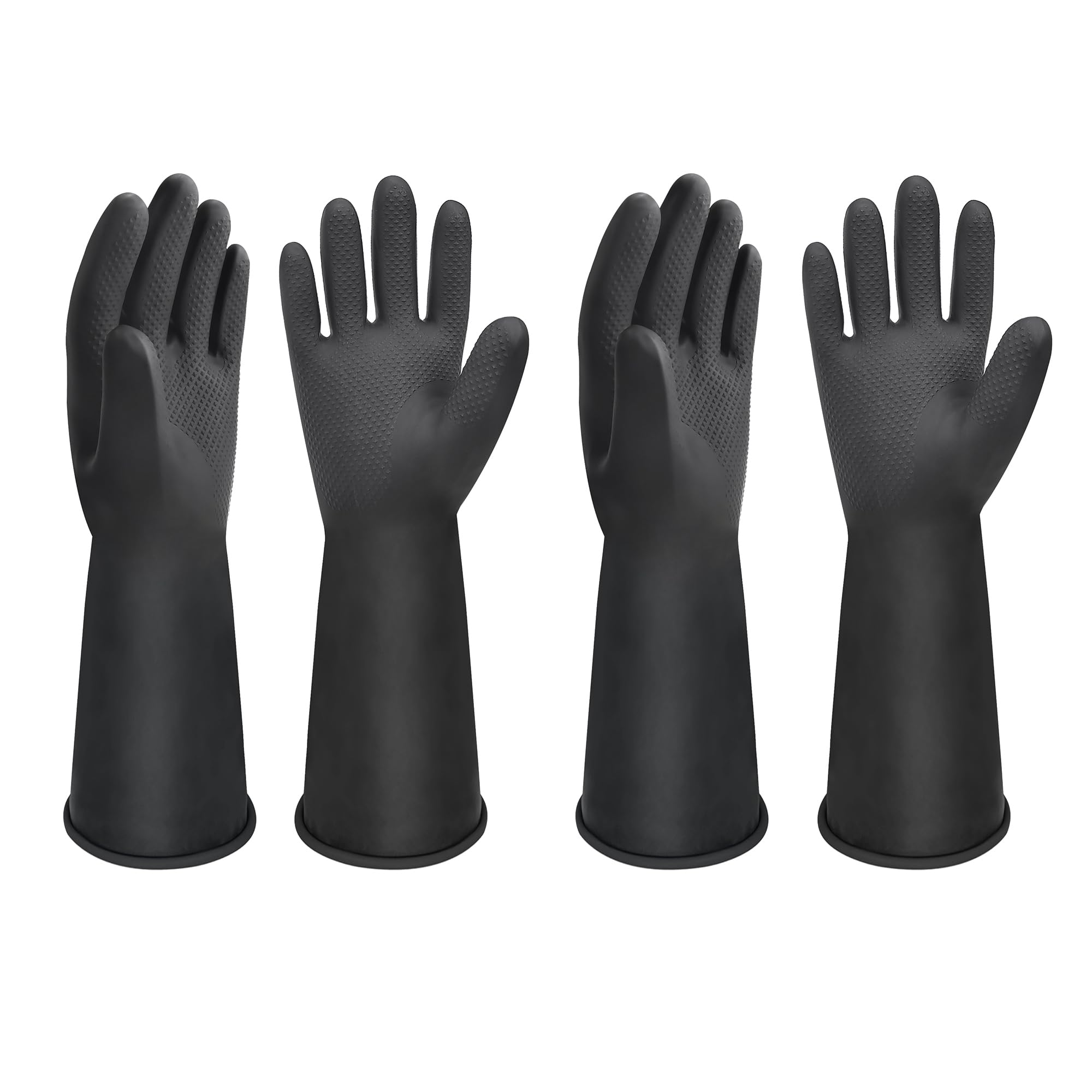 Albefer 2 Pairs 12" Heavy Duty Rubber Gloves, Chemical Reusable Resistant Gloves PPE Industrial Safety Work Gloves Waterproof, Resist Strong Acid, Alkali and Oil, Non-Slip Black Rubber Gloves