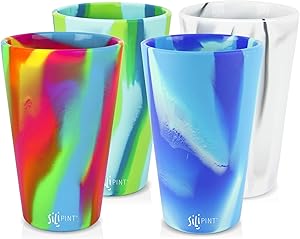 Silipint Silicone Pint Glass Set, Patented, Shatter-proof, Unbreakable Silicone Cup Drinkware (4-Pack, Tie-Dye Variety)