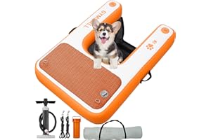 GYMMALL Inflatable Dog Water Ramp Pet Dock Platform Orange, Pet Water Platform for Boat Pool Lake Sea, Non-Slip Safety Floating Dock for Dogs up to 200lbs, EVA Puppy Float Ramp Dog Water Ladder
