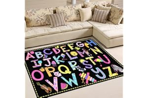 ZBIGTEE Classroom Rug ABC Area Rug for Toddlers Handwriting Samplers Alphabet Carpet for Kids, Large Floor Letters Kids Room Foldable Play Rugs for Kids Black Classroom Rug
