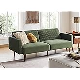 mopio 76.4" Futon Sofa Bed Chevron Styled, Sleeper Couch (Olive Green Velvet)