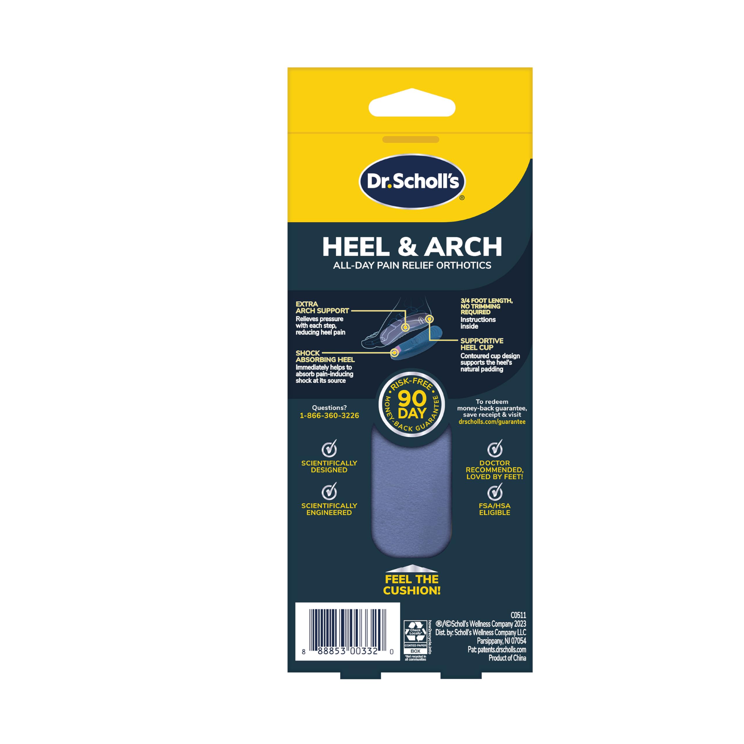 Dr. Scholl's® Heel & Arch All-Day Pain Relief Orthotics, Men's 8-12, 1 Pair, 3/4 Length