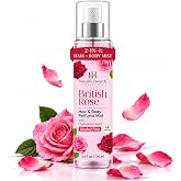 Botanic Hearth British Rose Body Spray &amp; Hair Perfume for Women - 3.4oz | Frizz Control, Long Lasting Natural Deodorant Mist, Alcohol-Free Rose Scented Floral Fragrance Travel Perfume Para El Cabello
