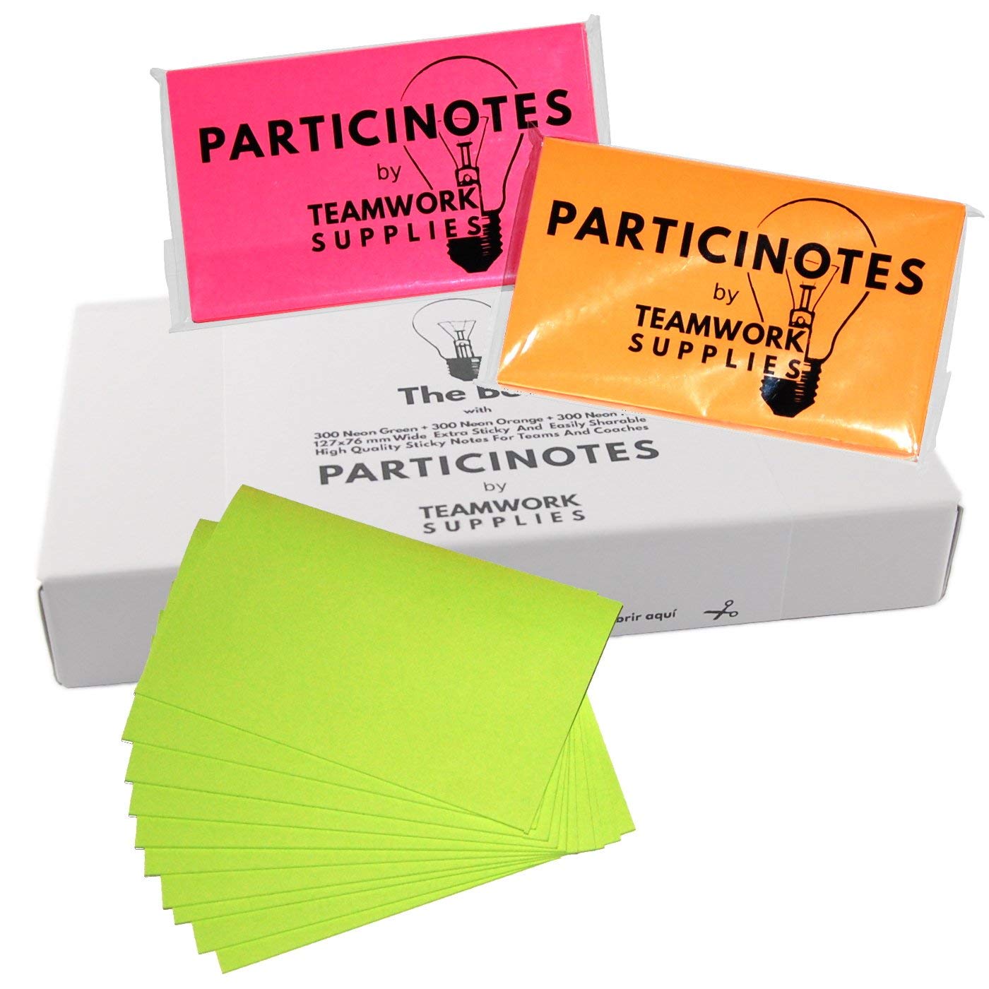 Particinotes The Box By Teamwork Supplies - Colourful Self Adhesive Notes Designed For Groups - Extra Sticky Notes In 3 Colours - Large 127 x 76mm Size - 30 x 10 Sheets Of Each Colour