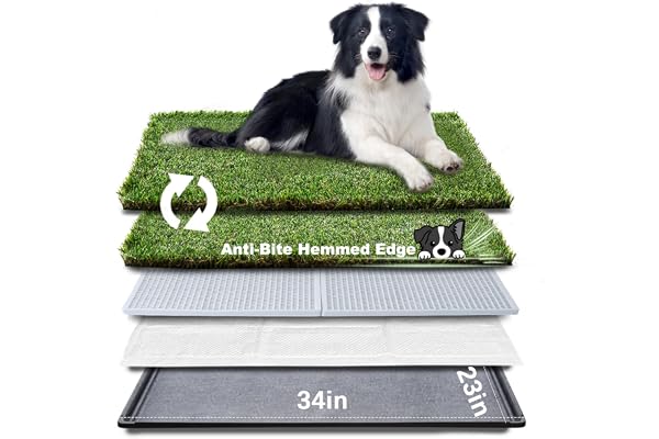 HQ4us Dog Grass Pad with Tray Dog Litter Box Toilet with 2×Artificial Grass for Dogs with Hemmed Edge, Pee Pads for Dogs, Rea