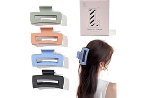 4 Pack Hair Claw Clips for Women - 3.1 Inches Big Square Matte Claw Clips for Thick Thin Fine Hairstyles，Non-Slip Cute Durabl