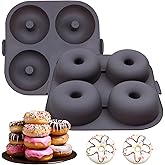 Fchil Silicone Donut Molds for Air Fryer, Set of 1, 4-Cavity Non-Stick Doughnut Pans with Carrying Handle, Doughnut Bagel Baking Tin for Muffins Cake, Dishwasher Safe, Grey
