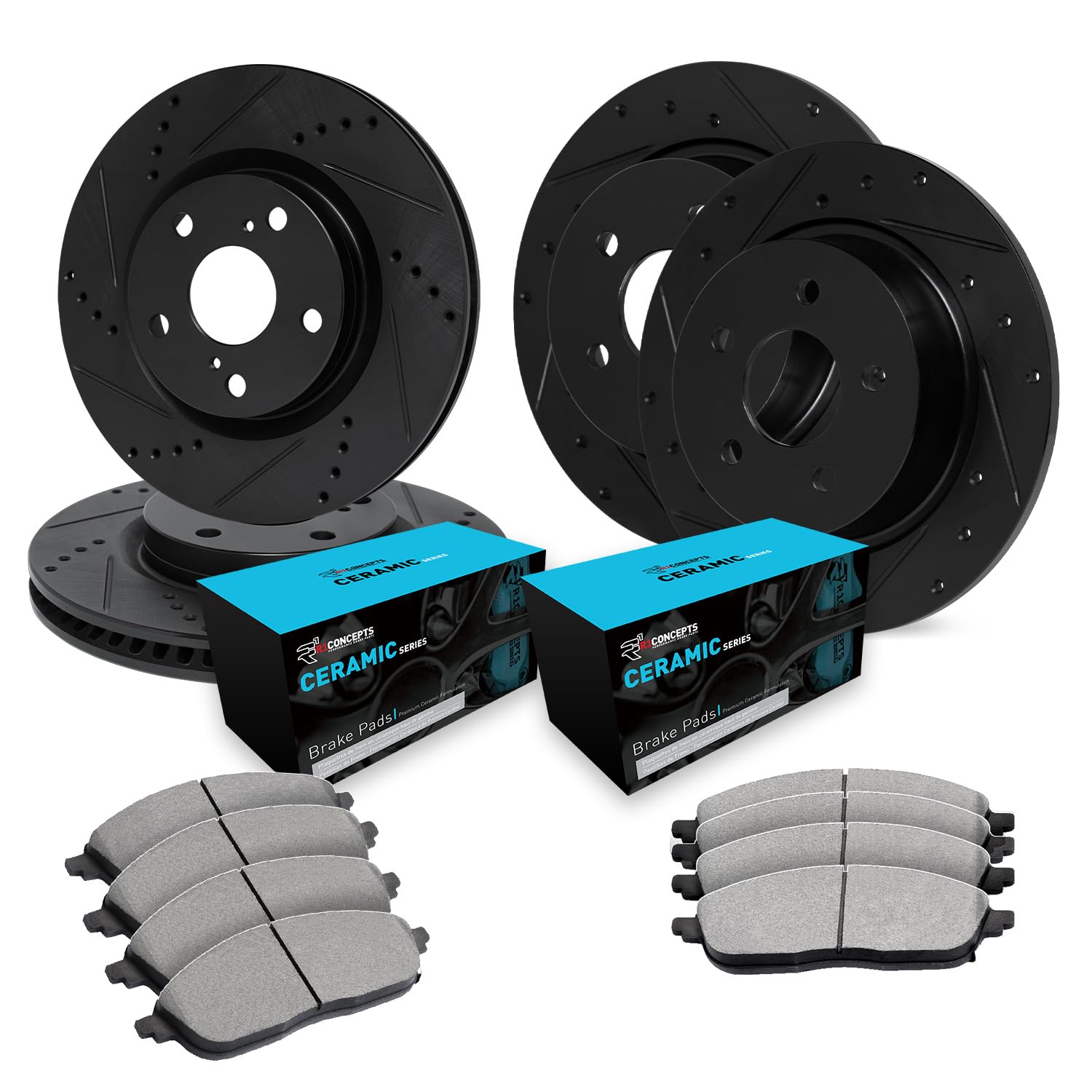 Photo 1 of ** FACTORY SEALED ** NEW****** 
 R1 Concepts Front and Rear Brakes and Rotors| Drilled Slotted Brake Rotors| Front and Rear Ceramic Brake Pads and Rotors Kit| Automotive Replacement Brake Kits