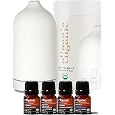 Cliganic Serenity Essential Oils Starter Kit with Diffuser Set for Aromatherapy, Home & Office (White)