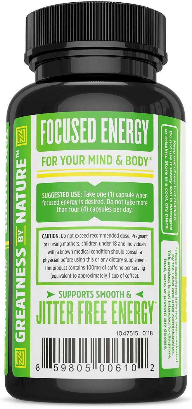 Caffeine with L-Theanine for Smooth Energy & Focus - Focused Energy for Your Mind & Body - No Crash ▫ No Jitters - #1 Nootropic Stack for Cognitive Performance - Veggie Capsules: Health & Personal Care