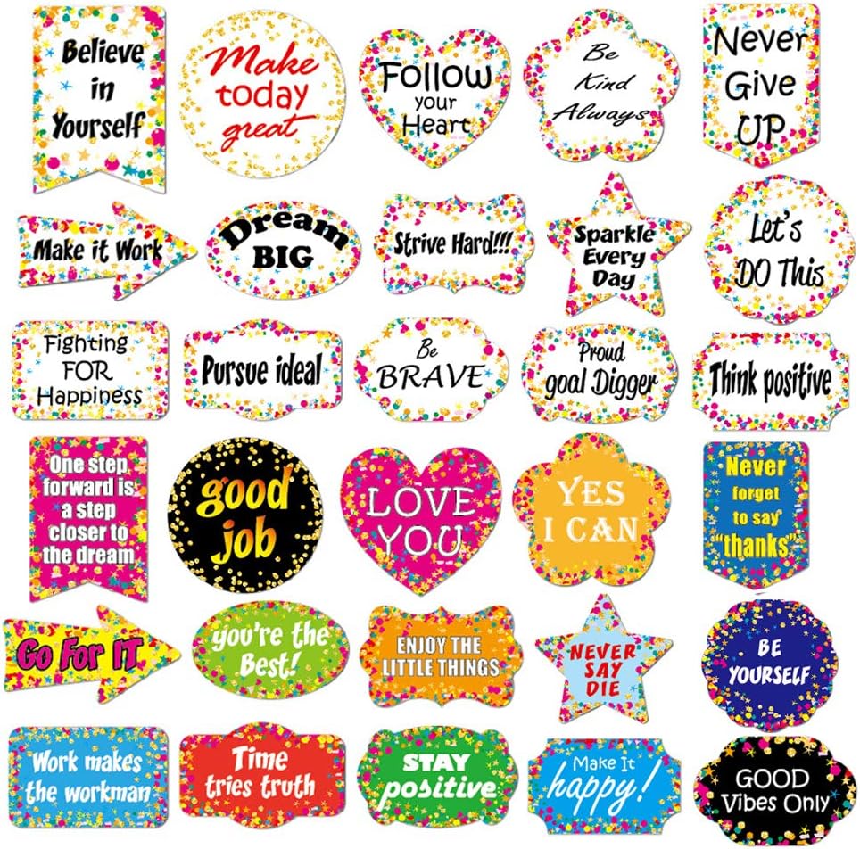60pcs Confetti Positive Sayings Accents Back to School Water Bottle Stickers Confetti Accents Removable Confetti Stickers for Classroom Bulletin Board Decoration