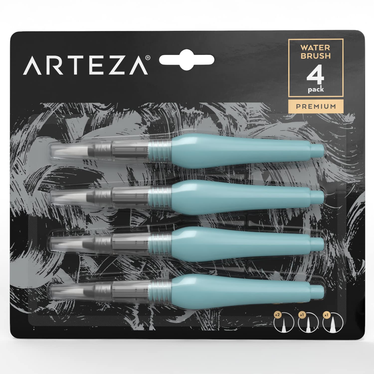 ARTEZA Watercolour Brush Pens Set of 4 with Assorted Soft Nylon Bristle Tip Sizes, Self-Moistening Water Brush Pen Set for Aquarelle, Ink, and Watercolour Painting