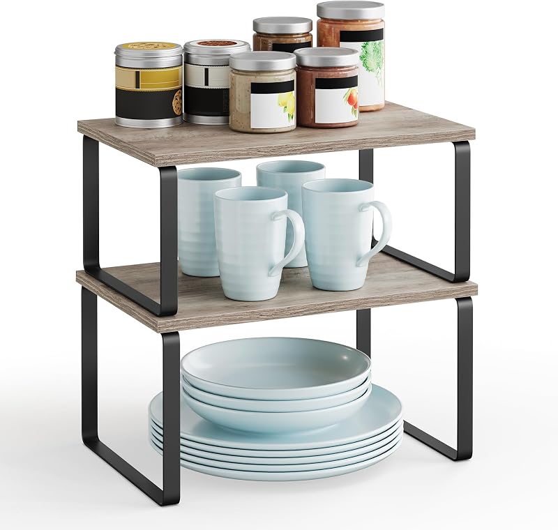 SONGMICS Spice Rack Set of 2 Expandable Kitchen Shelf Organisers Black Heather