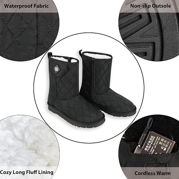 SAVIOR HEAT HEATED BOOTS HEATED SHOES FOR WOMEN MEN,ELECTRIC RECHARGEABLE HEATED FOOT WARMER FOR FEET,STYLISH WINTER FOOTWEAR (BLACK,M5.5/W7)