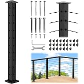 CKE 36" Cable Railing Corner Post(Post 35"x2"x2"), L-Drilled Corner Post with Flat Top Mount, Stainless Steel Black Finish 90&deg; Drilled Corner Post with Cable Grommets for Indoor Outdoor, CP02