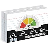 Chell Extra Heavyweight Index Cards 3x5, 100 Count, White Ruled | 85 lb. Cover Weight, Ruled Front and Blank Back, Easy Writing, No Ink Bleeding Through