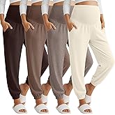 JoyMotion 4 Pack Women's Maternity Pants Joggers Over The Belly Pregnancy Casual Comfy Lounge Sweatpants with Pockets