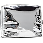 Stay Golden Metallic Silver Insulated Waterproof Makeup Bag for Women Heat-Resistant Travel Cosmetic & Toiletry Bag | Luxurious Vegan Leather Portable Makeup Organizer - Medium