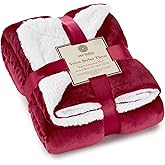 Genteele Sherpa Throw Blanket Super Soft Reversible Ultra Luxurious Plush Blanket, 50 x 60 inches, Rich Burgundy Red/White