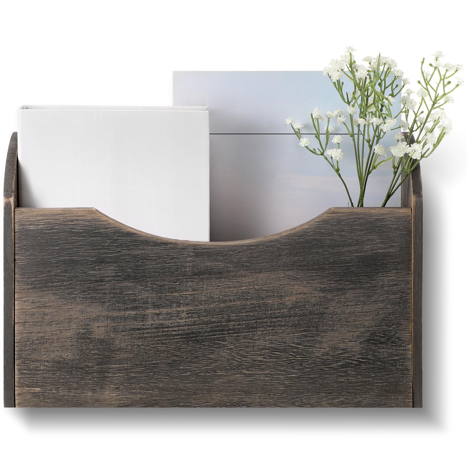 Photo 1 of Suzile Wall Mounted File Holder Wood Magazine Holder Wall Hanging File Organizer for Office Mail Magazine Letter Paper Folder Organization(Gray)